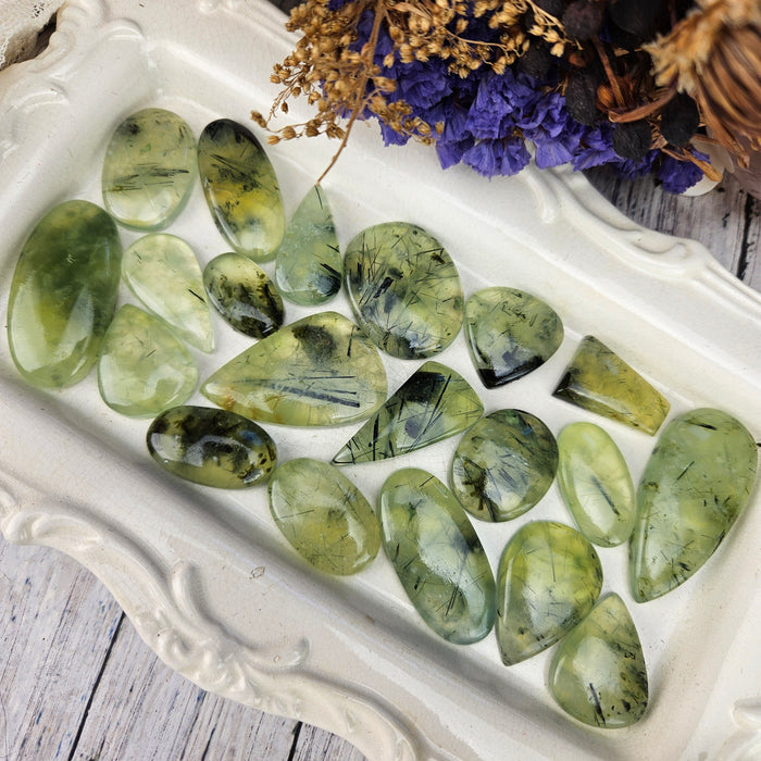 Prehnite with Epidote Free-Form Cabochons