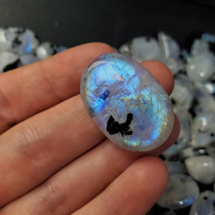 Moonstone with Black Tourmaline Cabochons