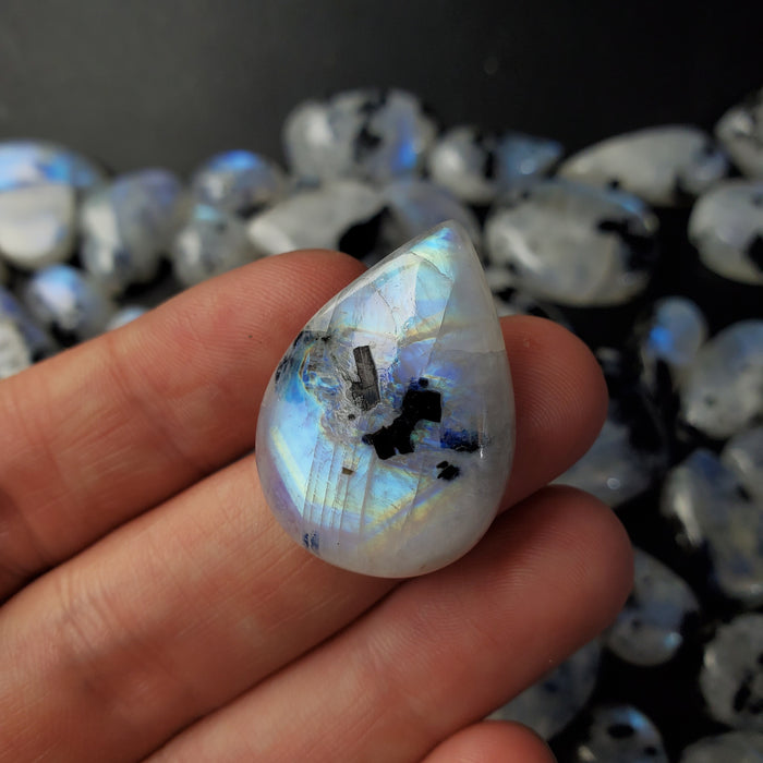 Moonstone with Black Tourmaline Cabochons