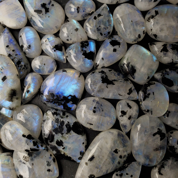 Moonstone with Black Tourmaline Cabochons