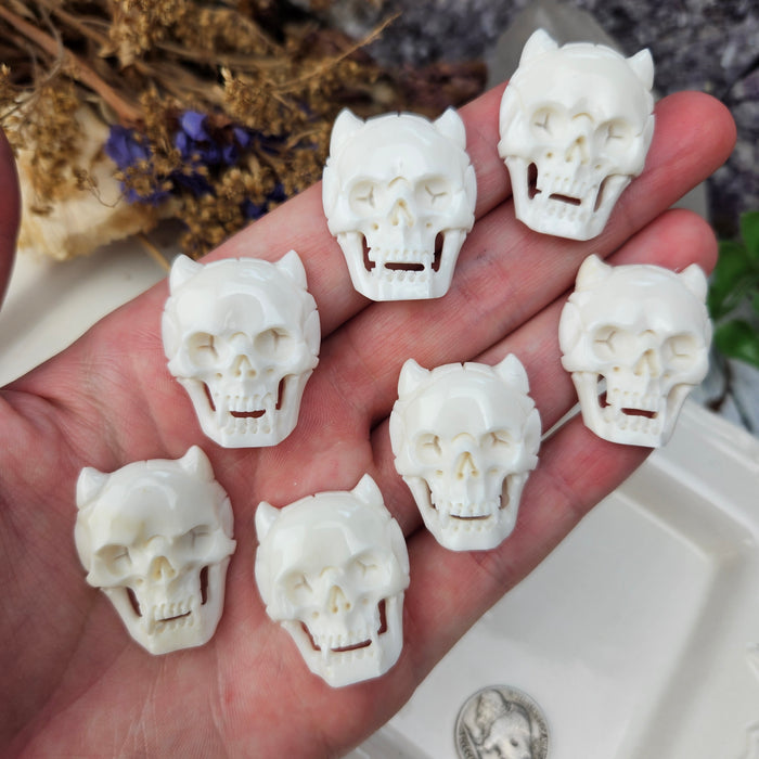 Skull Carving Cabochon, Horns