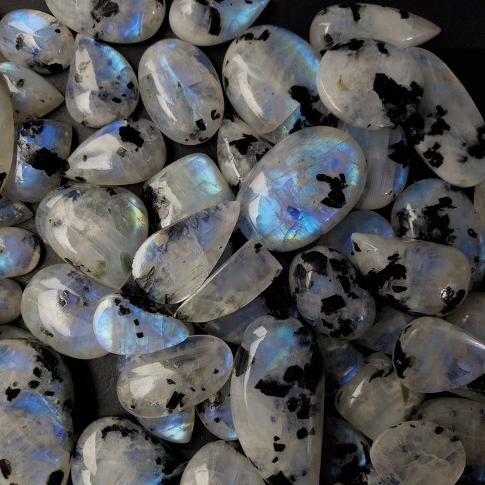 Moonstone with Black Tourmaline Cabochons