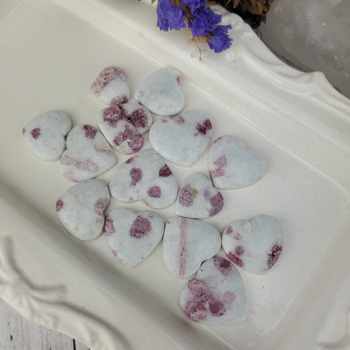 Pink Tourmaline Quartz Heart Cabochons