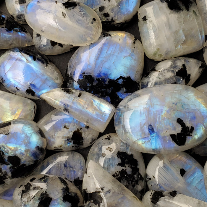 Moonstone with Black Tourmaline Cabochons