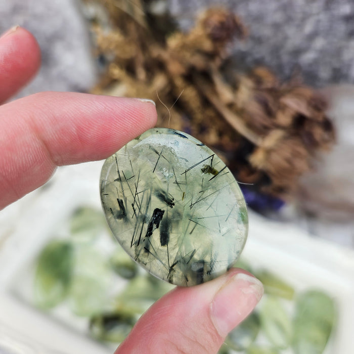 Prehnite with Epidote Free-Form Cabochons