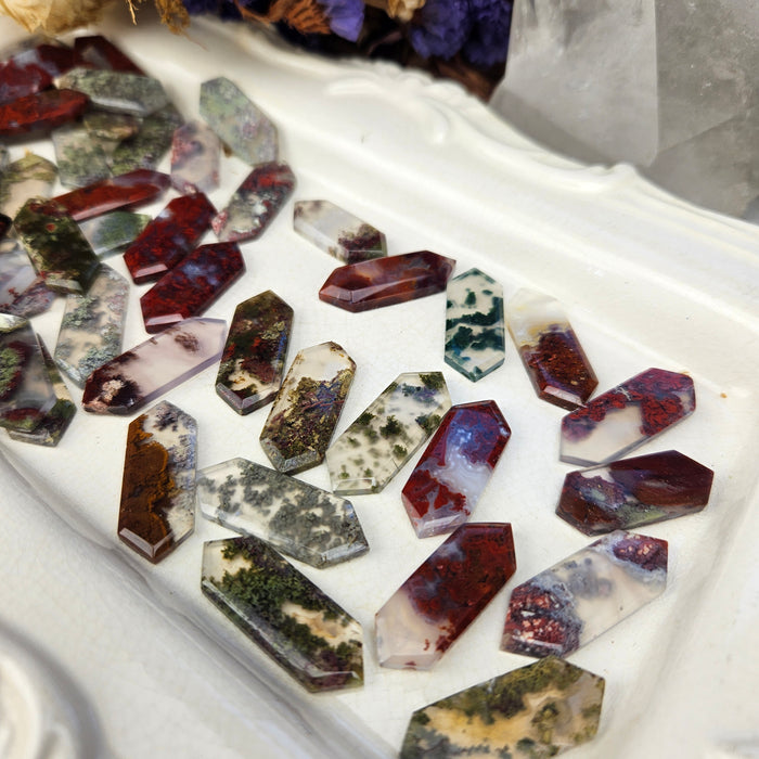 Moss Agate Elongated Hexagonal Cabochons, small
