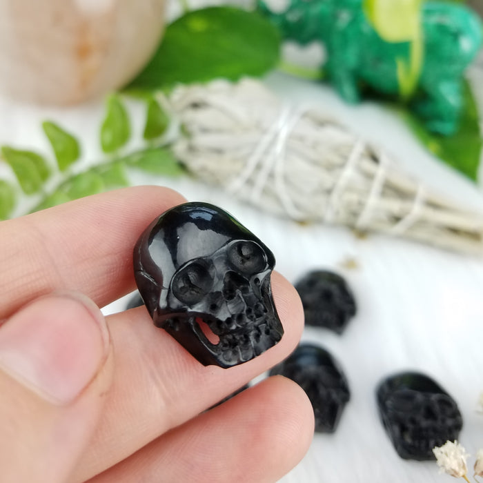 Buffalo Horn Carving Skull Cabochon, drilled