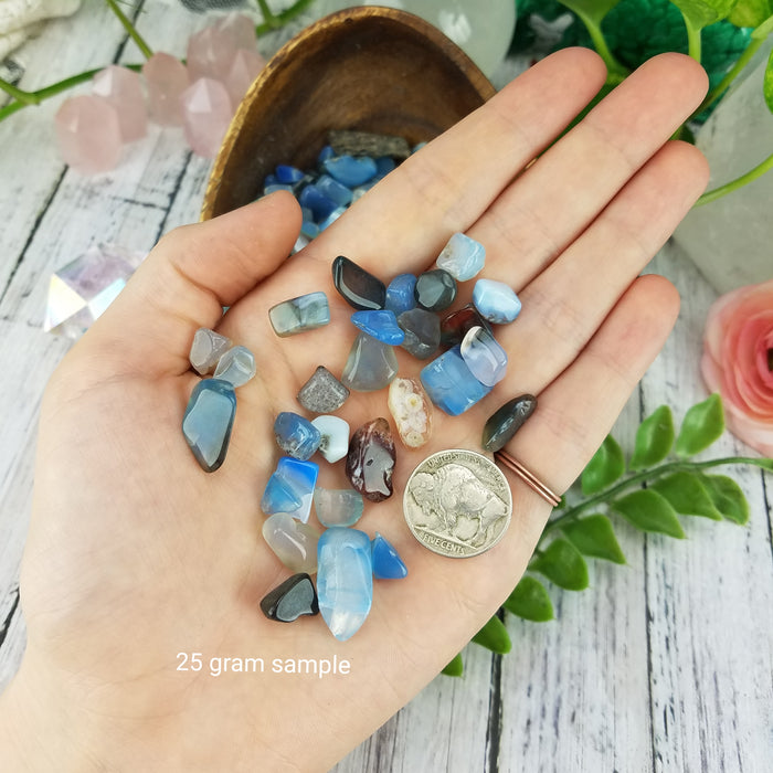 Blue Agate Chips, 50 gram bags