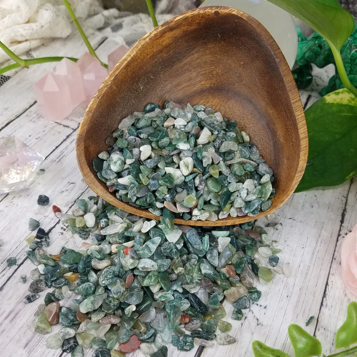 Moss Agate Chips, 50 gram bags