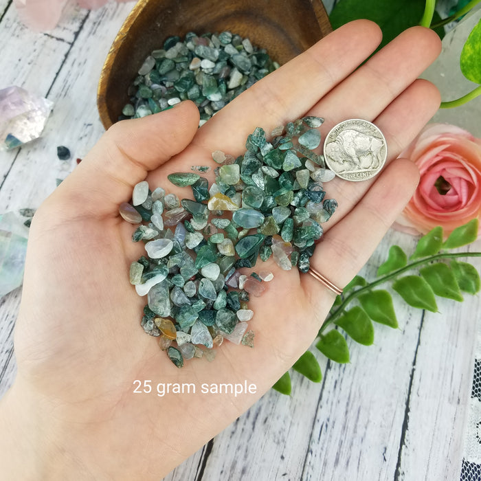 Moss Agate Chips, 50 gram bags