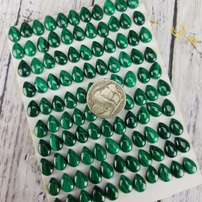 Malachite Teardrop Cabochons, 7x10mm