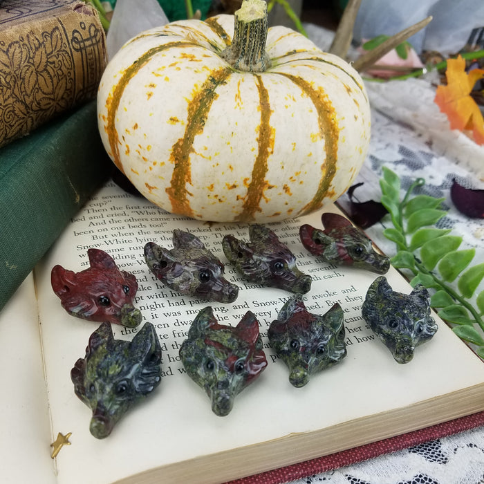 Dragon's Blood Wolf Head, drilled