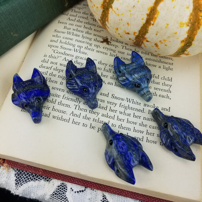 Lapis Lazuli Wolf Head, drilled