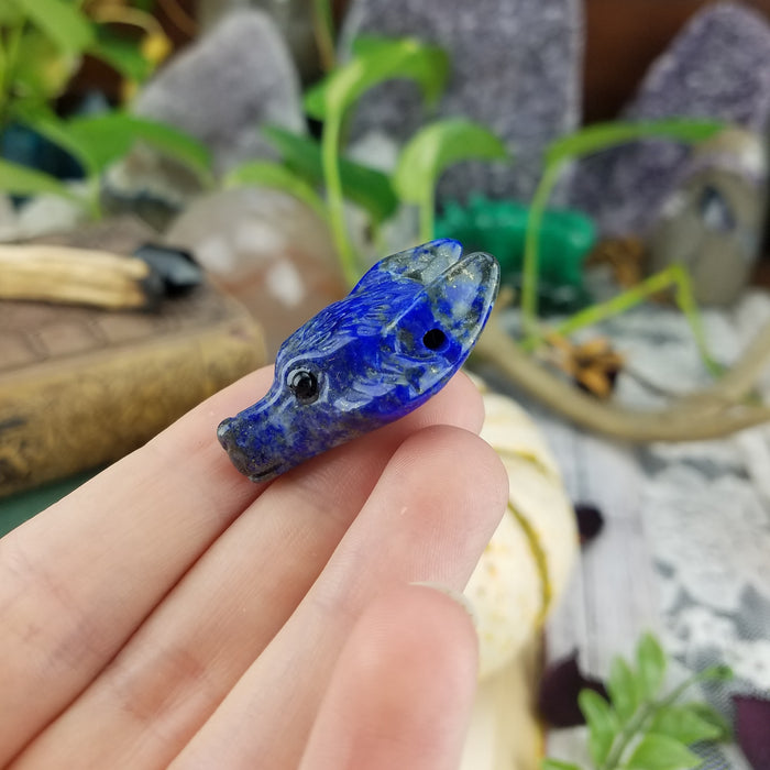 Lapis Lazuli Wolf Head, drilled