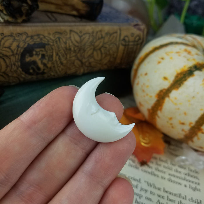 Crescent Moon Face Bone Carving, medium