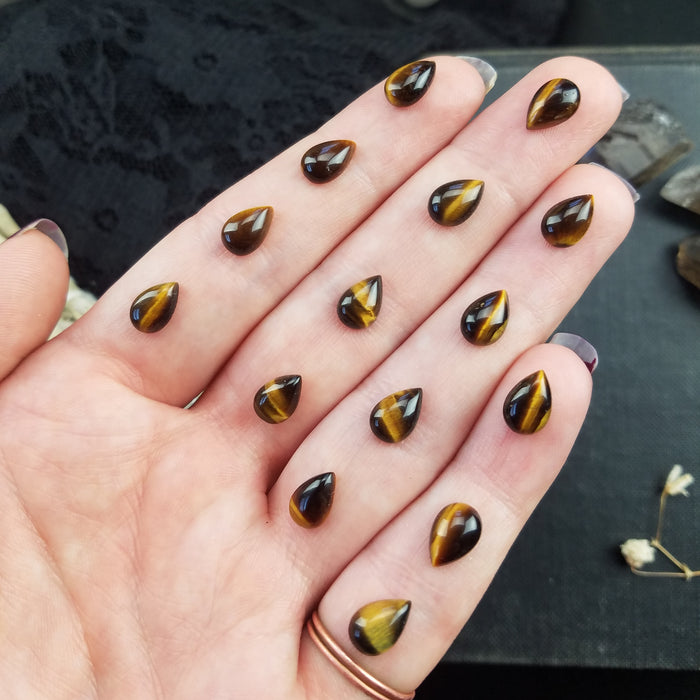 Tiger's Eye Cabochons, 6x9mm teardrops