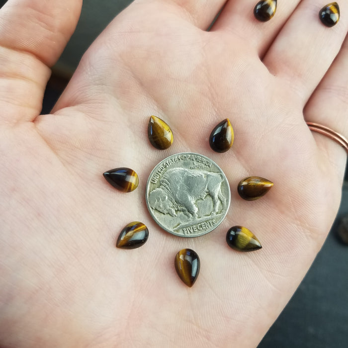 Tiger's Eye Cabochons, 6x9mm teardrops