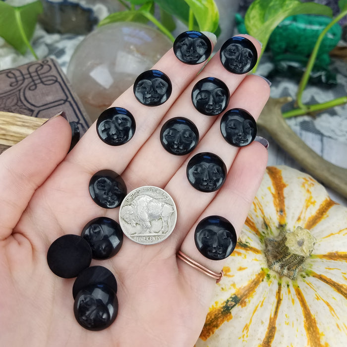 Mini Round Face Carving Cabochons, Buffalo Horn