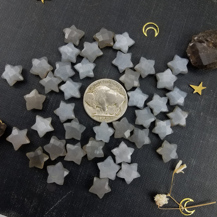 Faceted Grey Moonstone Stars, 10mm