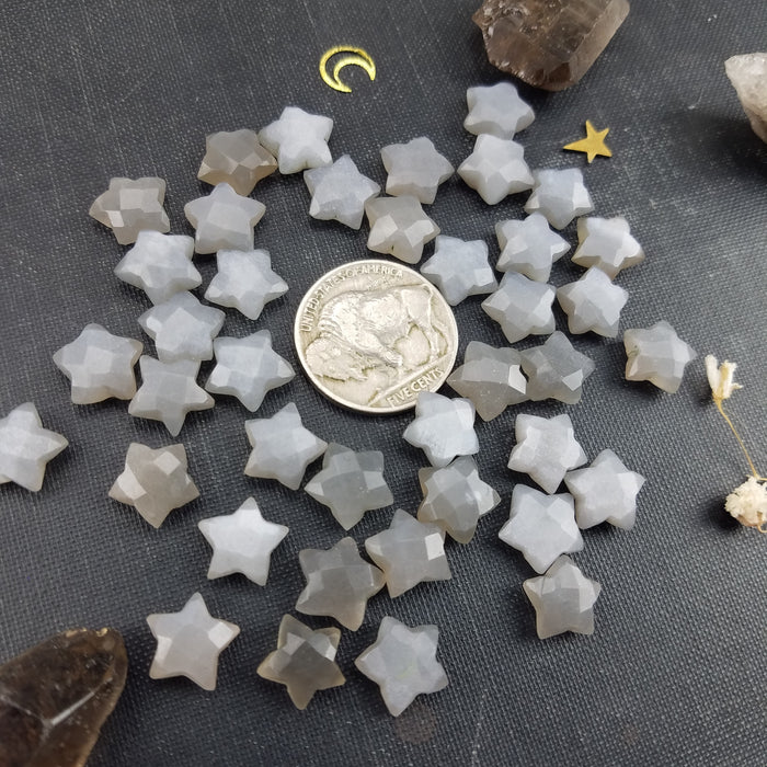 Faceted Grey Moonstone Stars, 10mm