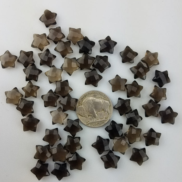 Faceted Smoky Quartz Stars, 10mm