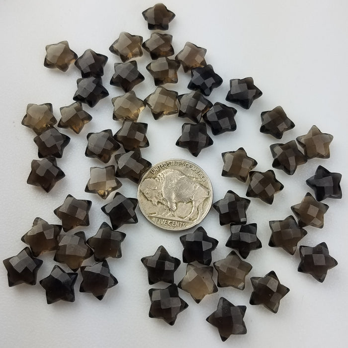 Faceted Smoky Quartz Stars, 10mm