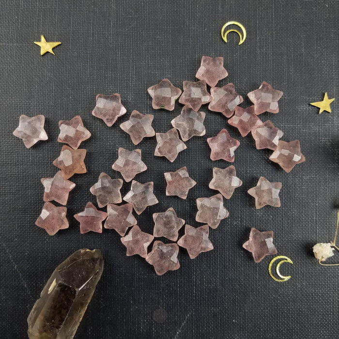 Faceted Strawberry Quartz Stars, 10mm