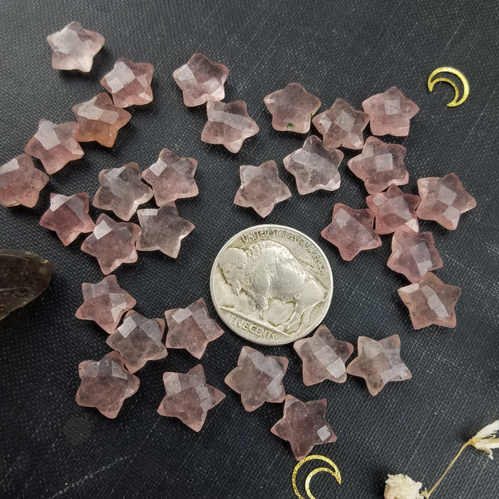 Faceted Strawberry Quartz Stars, 10mm