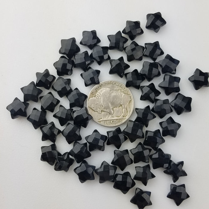 Faceted Black Onyx Stars, drilled, 10mm