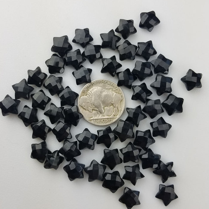 Faceted Black Onyx Stars, drilled, 10mm