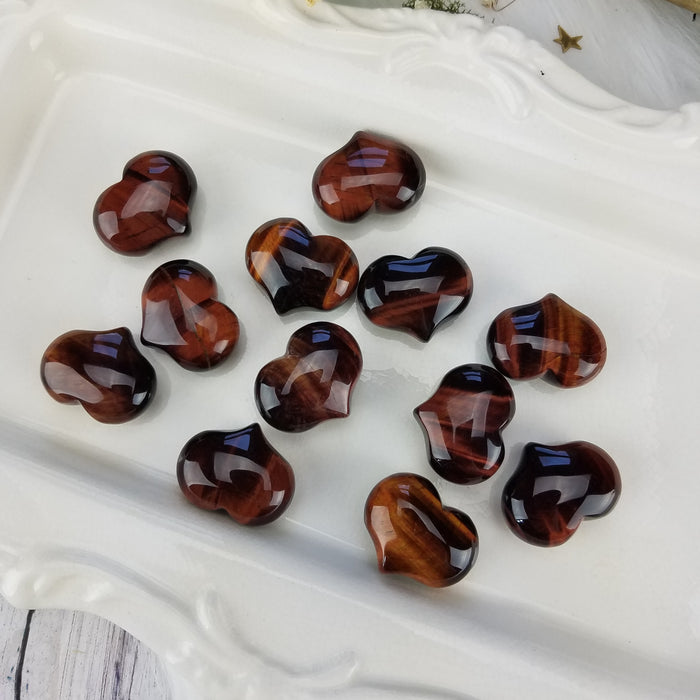 Red Tigers Eye Puffy Hearts