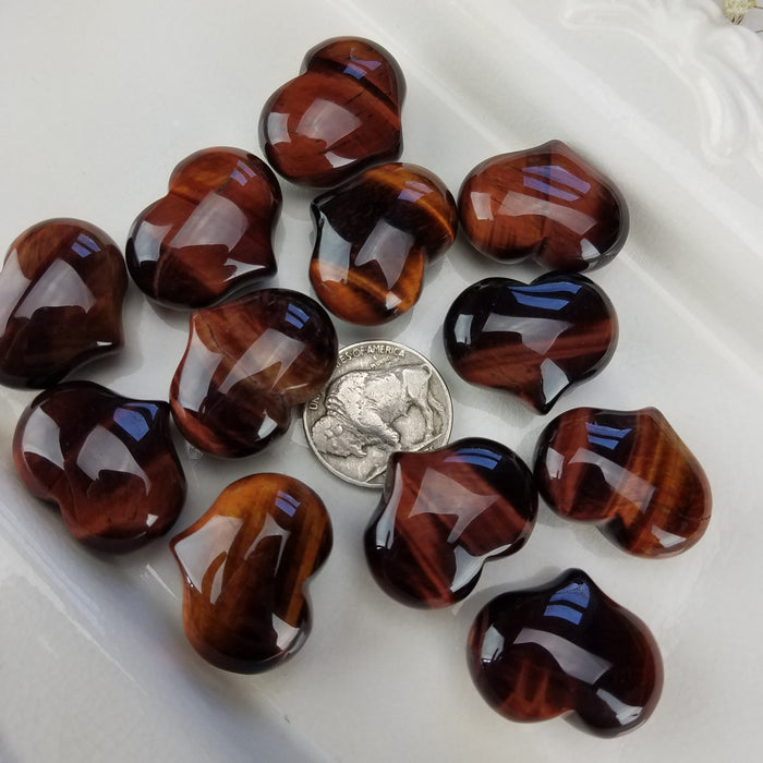 Red Tigers Eye Puffy Hearts