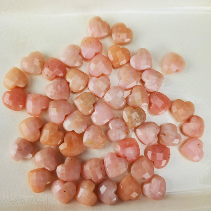 Pink Opal Faceted Hearts, 10mm