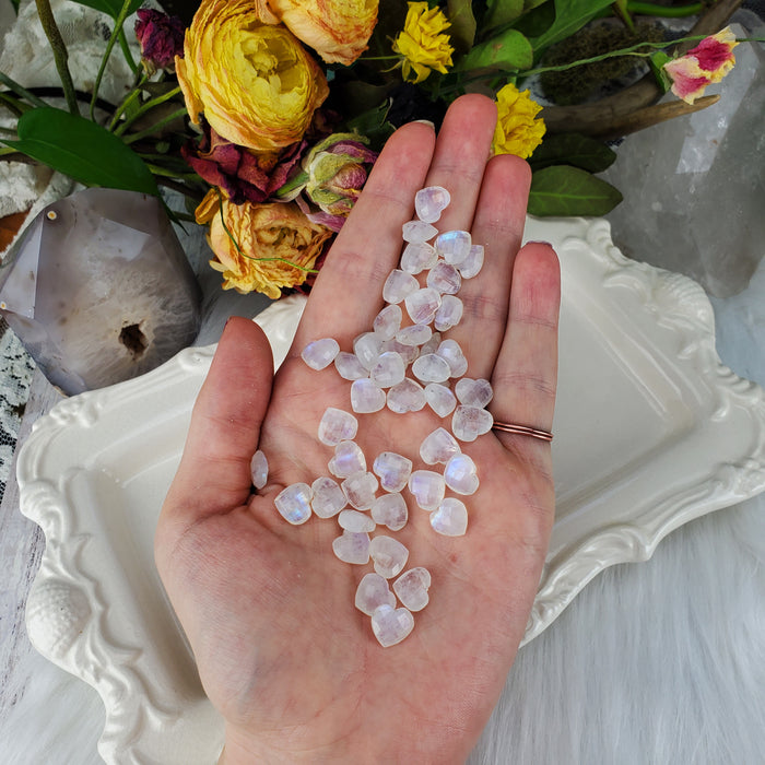 Moonstone Faceted Hearts, 10mm