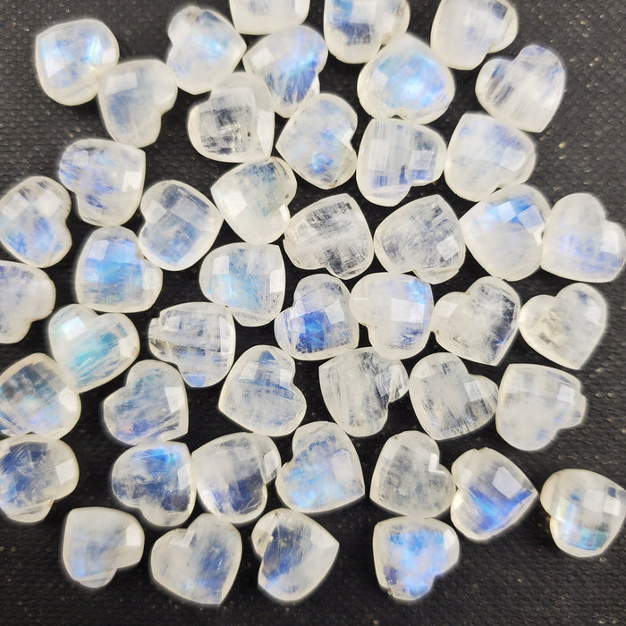 Moonstone Faceted Hearts, 10mm