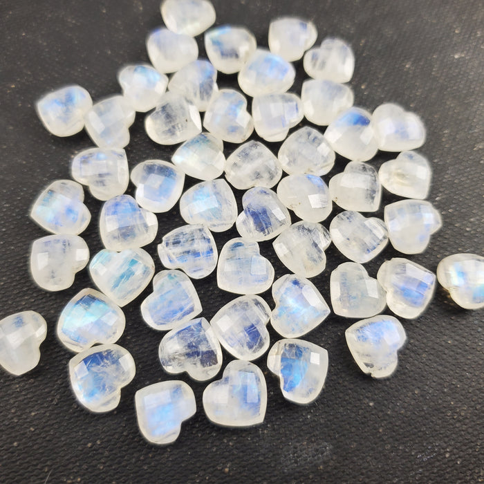 Moonstone Faceted Hearts, 10mm