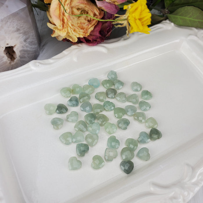 Aquamarine Faceted Hearts, 10mm