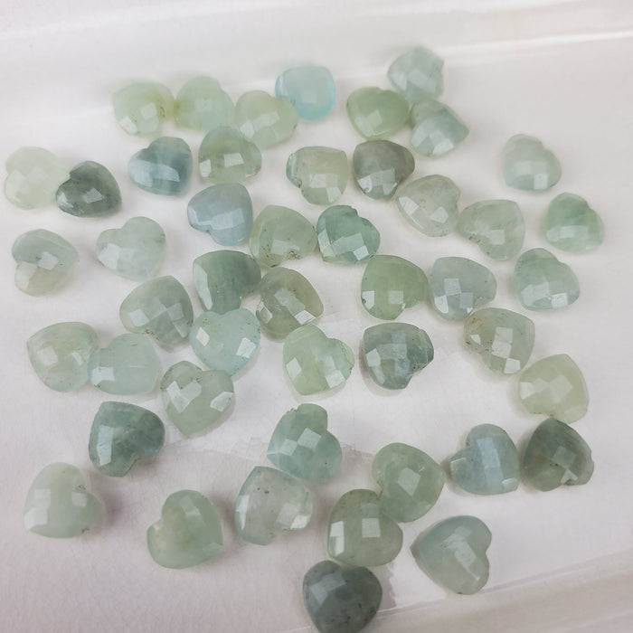 Aquamarine Faceted Hearts, 10mm