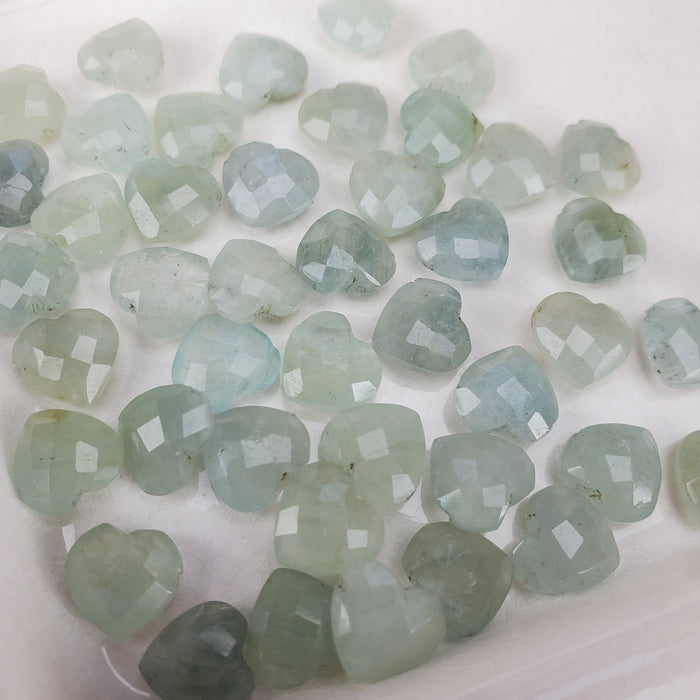 Aquamarine Faceted Hearts, 10mm