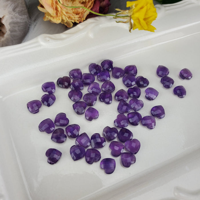 Amethyst Faceted Hearts, 10mm