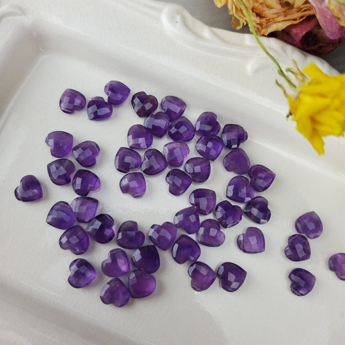 Amethyst Faceted Hearts, 10mm