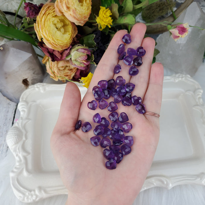 Amethyst Faceted Hearts, 10mm