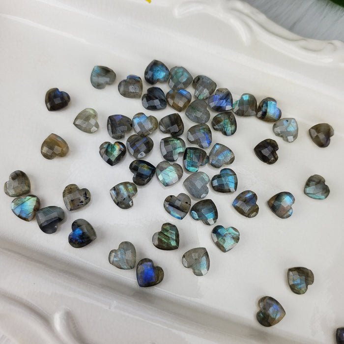 Labradorite Faceted Hearts, drilled, 10mm