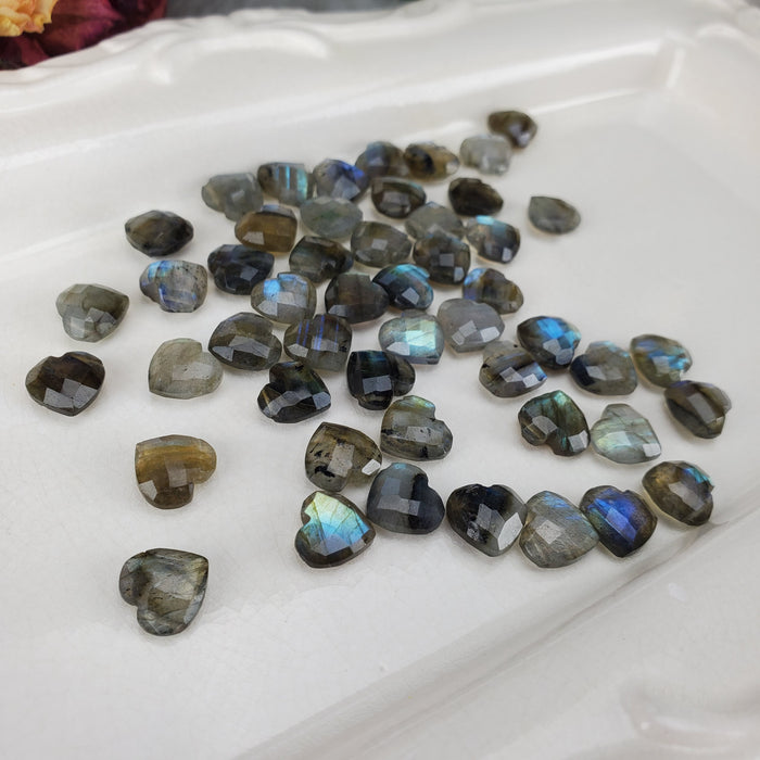 Labradorite Faceted Hearts, drilled, 10mm