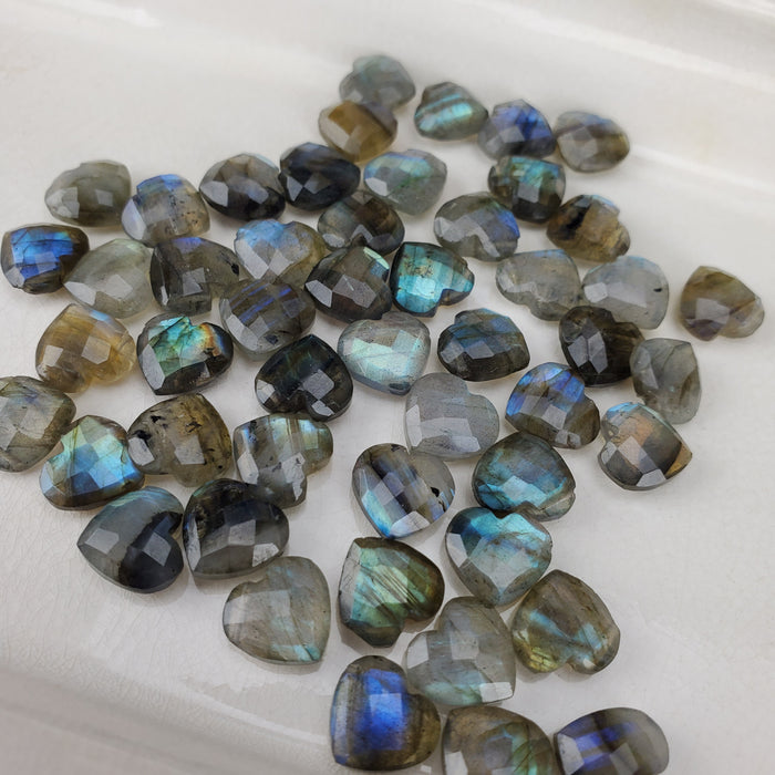 Labradorite Faceted Hearts, drilled, 10mm