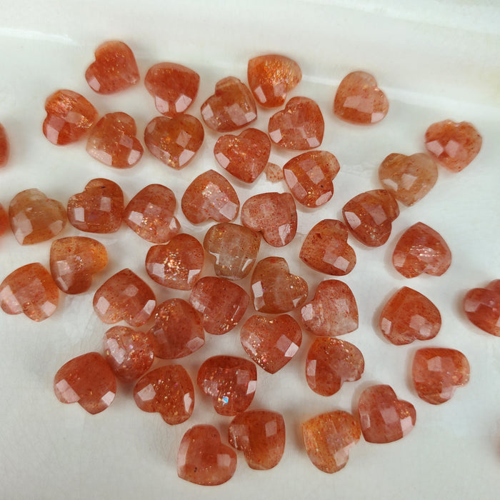 Sunstone Faceted Hearts, 10mm