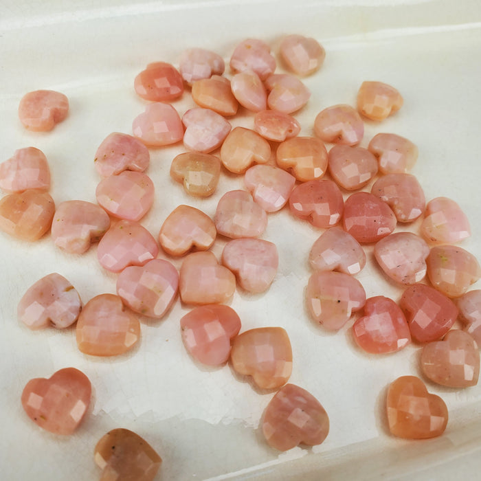 Pink Opal Faceted Hearts, 10mm