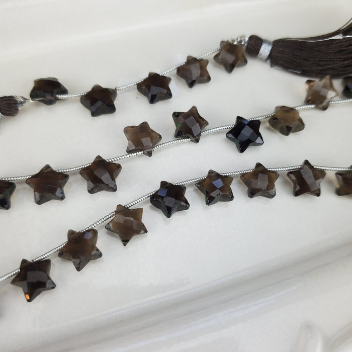 Faceted Smoky Quartz Stars, drilled 10mm