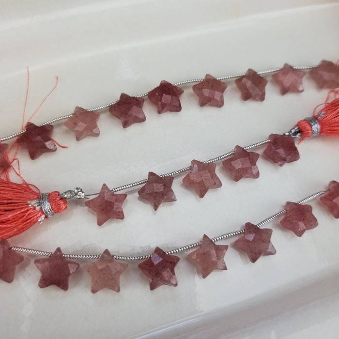 Faceted Strawberry Quartz Stars, drilled 10mm