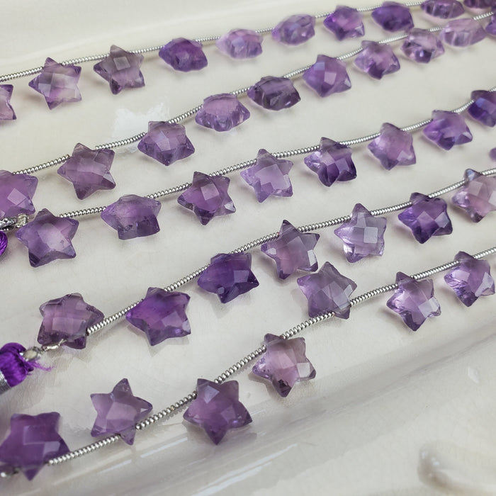 Amethyst Faceted Stars, drilled 10mm